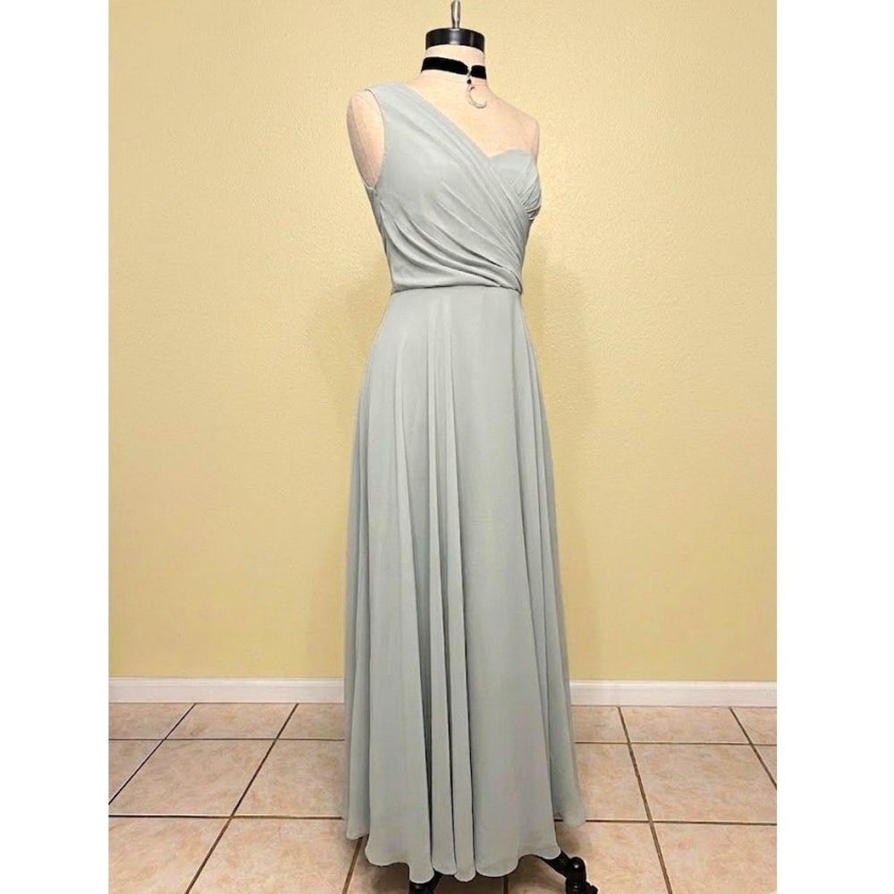 Davids Bridal One Shoulder Chiffon Bridesmaid Dress Sage Green Size 4